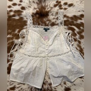 White Lace Trim Sleeveless Top